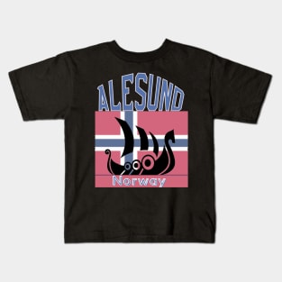 Alesund, Norway white text,mugs,t-shirts,stickers,totes, Kids T-Shirt